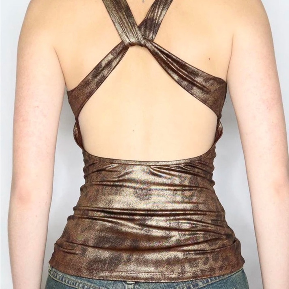 Vintage Leopard Print Gold Y2K Aesthetic Sleeveless Crop Tops Women Sexy Top - Picture 3 of 6